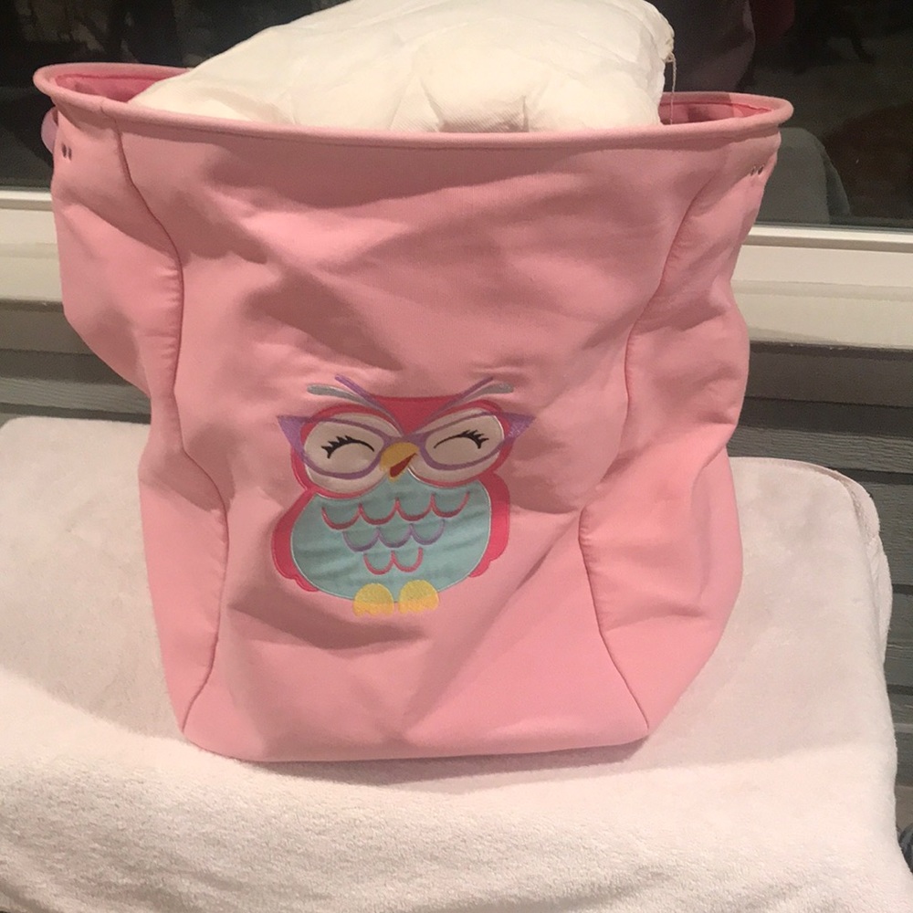 Basket Pink Owl Basket with Handles Large Canvas